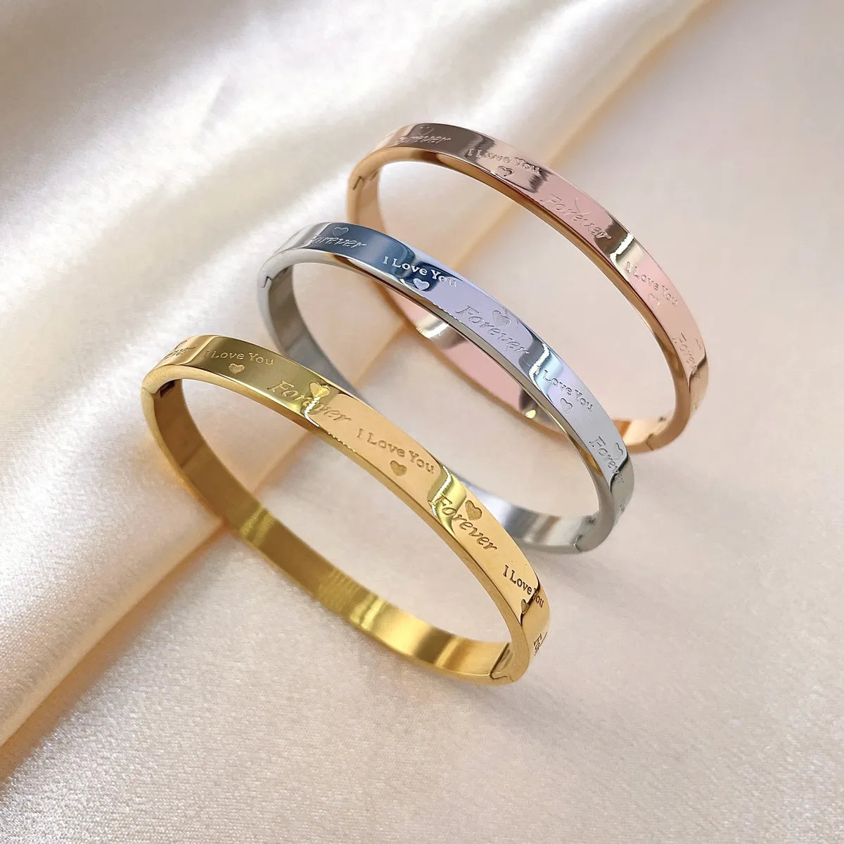 Stackable ladies bracelets for layering-Modern Style Letter Titanium Steel Plating Gold Plated Bangle