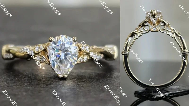 Affordable platinum engagement rings-Doveggs pear vintage moissanite engagement ring