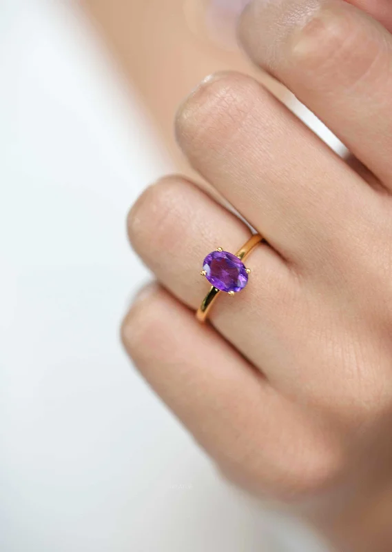 Gold ladies rings for engagement-Dark Amethyst Ring - Signature Oval