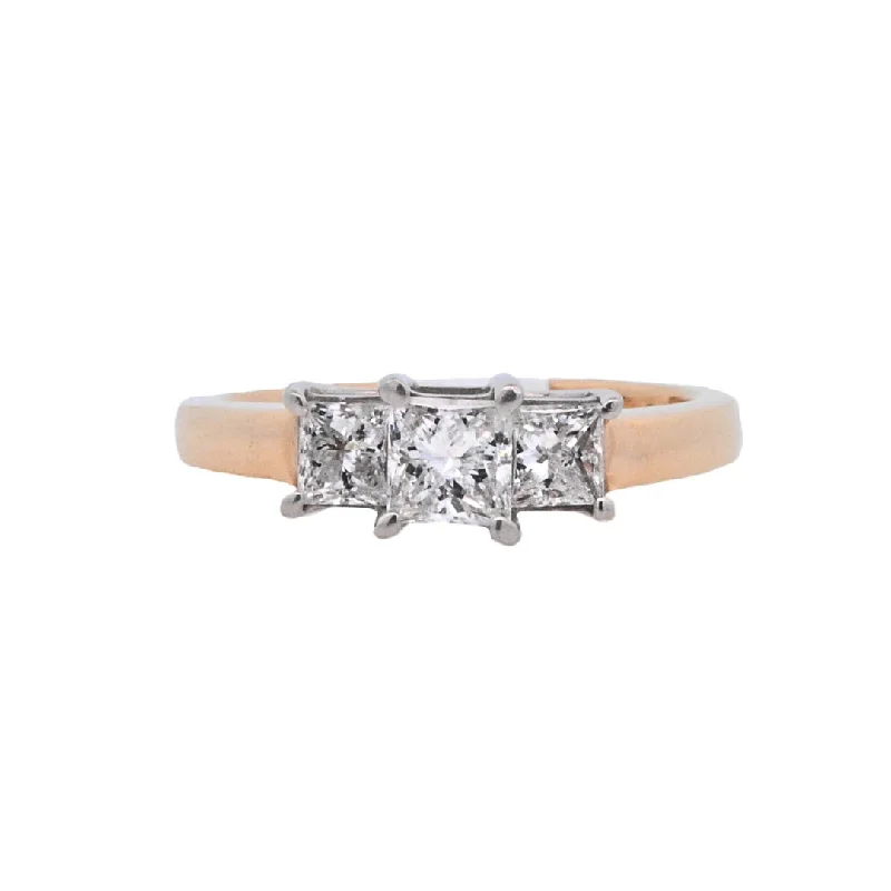 Traditional engagement rings with round diamonds-14K Two- Tone Diamond 1.00Ct Three- Stone Engagement Ring