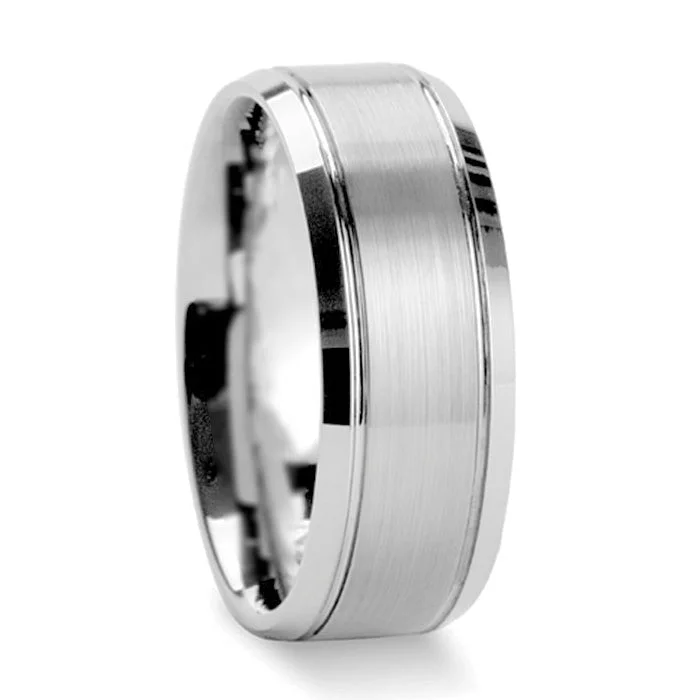 Simple silver ladies rings-Brushed Center Tungsten Men's Wedding Band