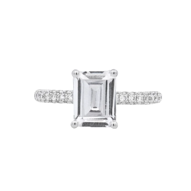 Custom-designed engagement rings for her-14K White Emerald Cut Diamond 2.00Ct Solitaire Engagement Ring