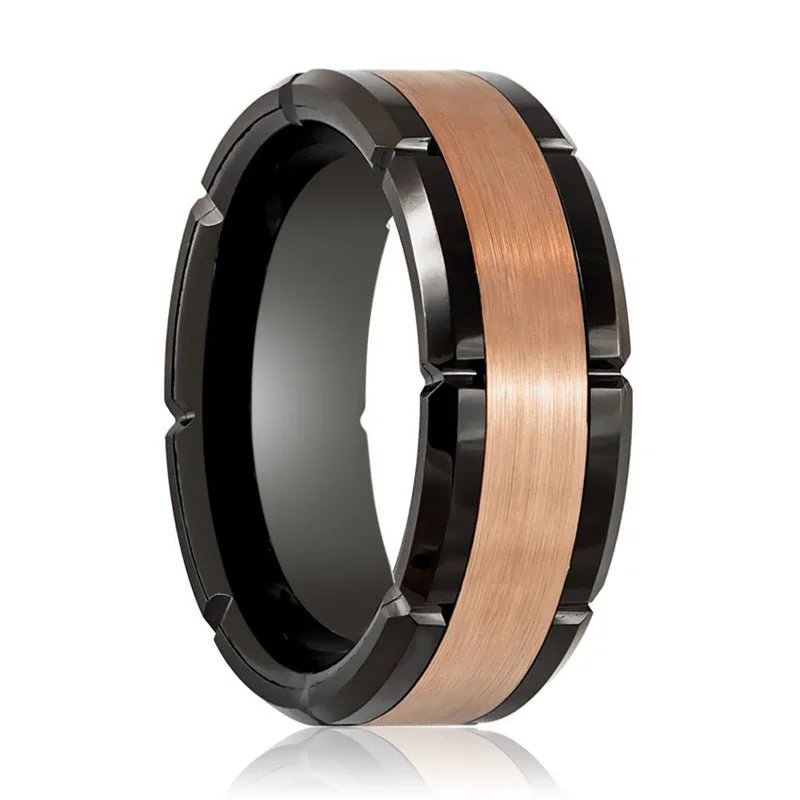 Bold ladies rings with large stones-JOLT | Tungsten Ring Rose Gold Center