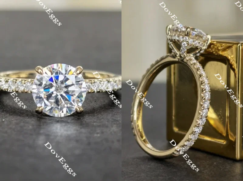 Affordable platinum engagement rings-Doveggs round paved moissanite engagement ring