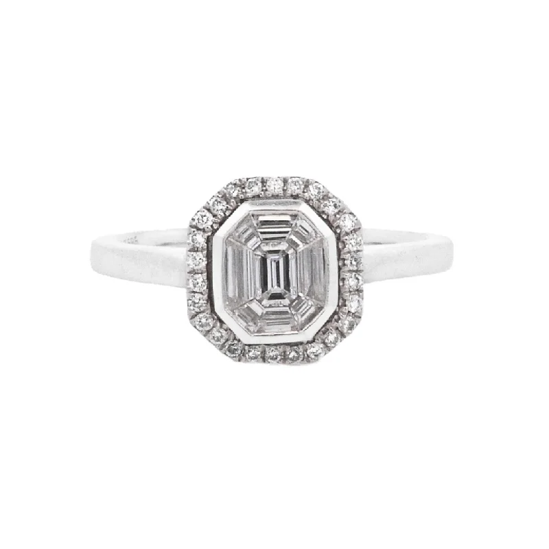 Stunning oval engagement rings for women-14K White Emerald Cut Diamond 0.11Ct Geometric Engagement Ring