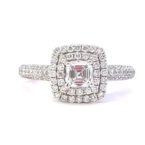 Vintage style engagement rings for women-Double Halo Asscher Engagement Ring - Proposal Ready