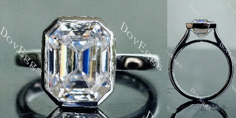 Vintage-style engagement rings with colored diamonds-Doveggs elongated krupp cut bezel solitaire moissanite engagement ring