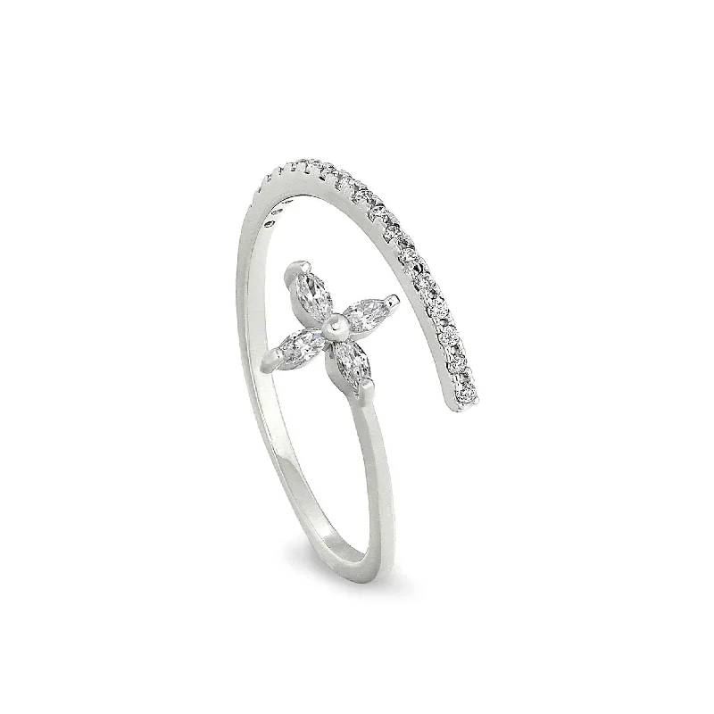 Custom engagement rings with engraving-Adjustable Twist Flower Ring with Simulated Diamonds