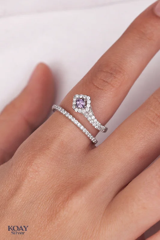 Ethically sourced diamond ladies rings-Zircon Double Layer Ring (045-Purple)