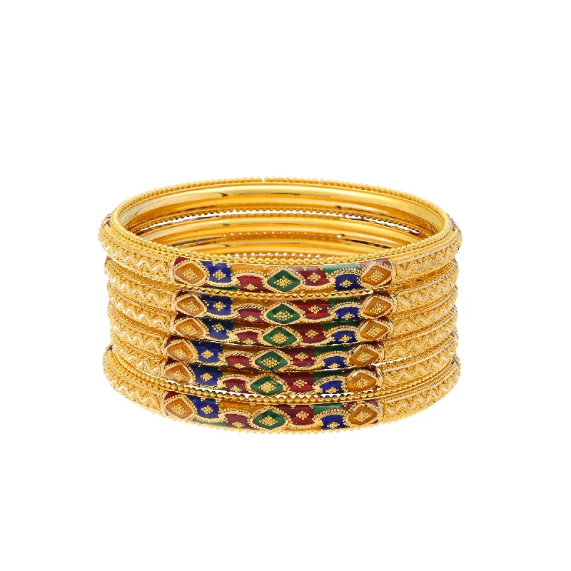 Diamond encrusted ladies bangles-22K Yellow Gold Meenakari Bangle Set of 6 (88.1gm)