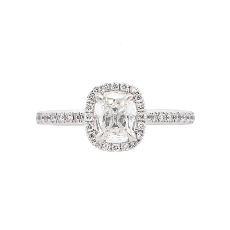 Princess cut engagement rings with diamonds-18K White Cushion Diamond 0.42Ct Halo Engagement Ring