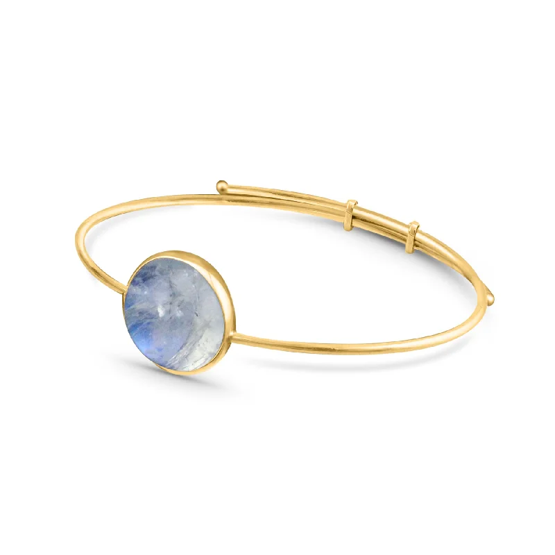 Bold bangles for fashion-Rainbow Moonstone Round Bangle In 18K Yellow Gold