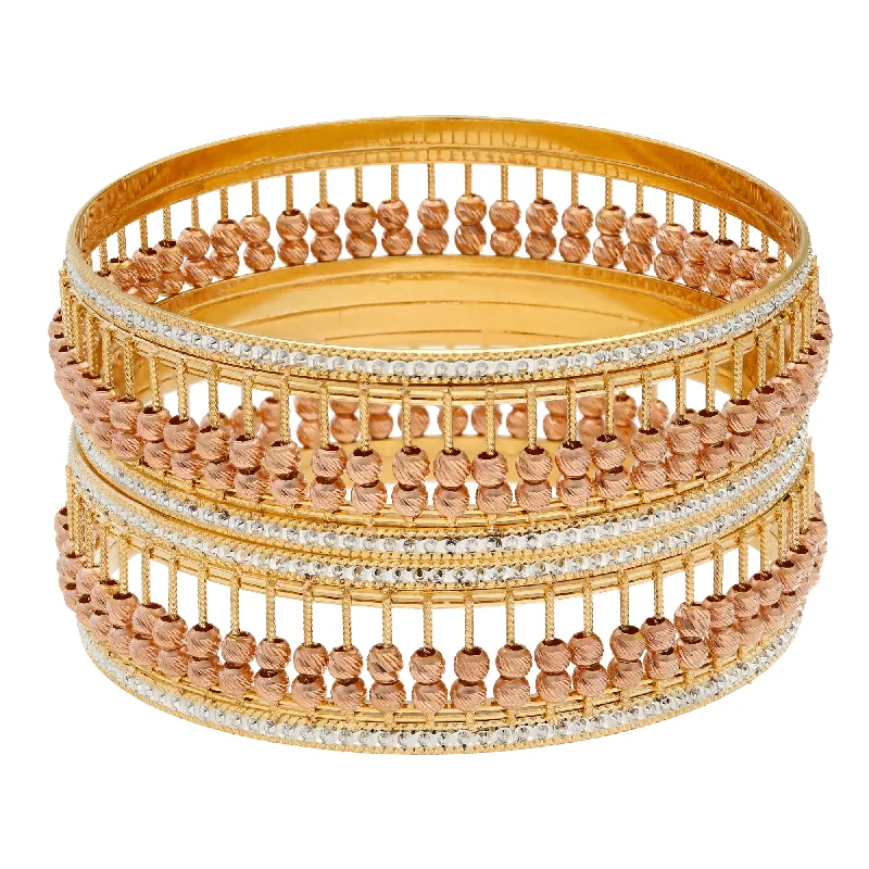 Stylish bangles with gemstones-22K Yellow & Rose Gold Beaded Bangle Set of 2 (77.6gm)