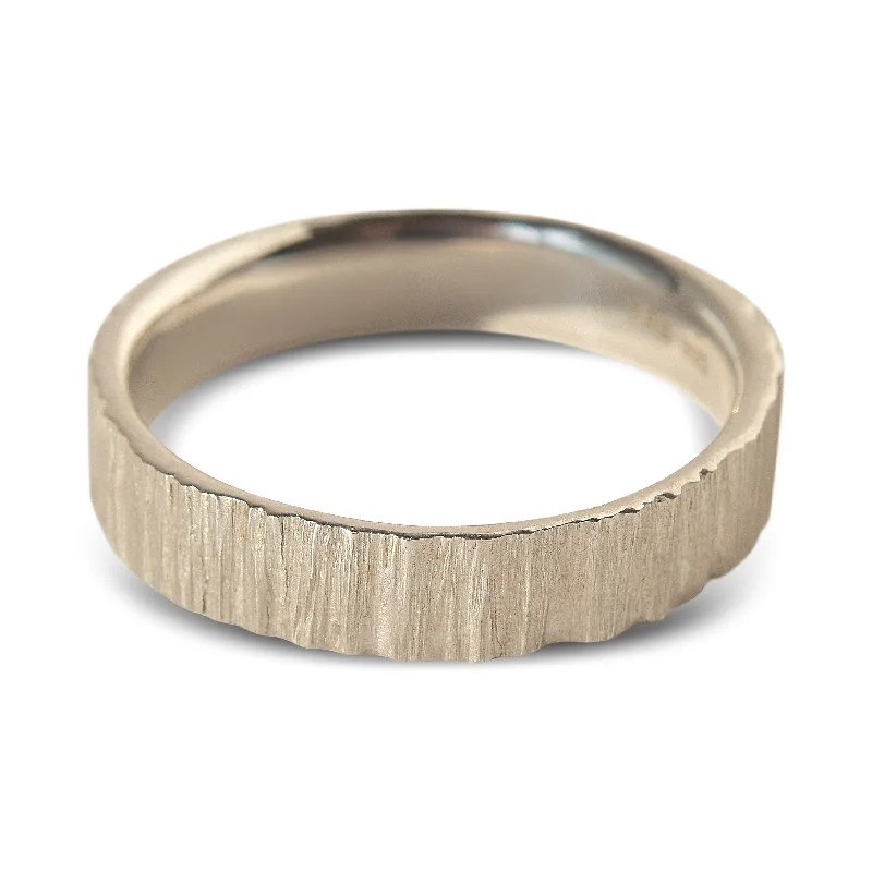 Women’s rings with colored diamonds-Tree Bark Textured Band - Natural Men's Wedding Band in Sterling Silver