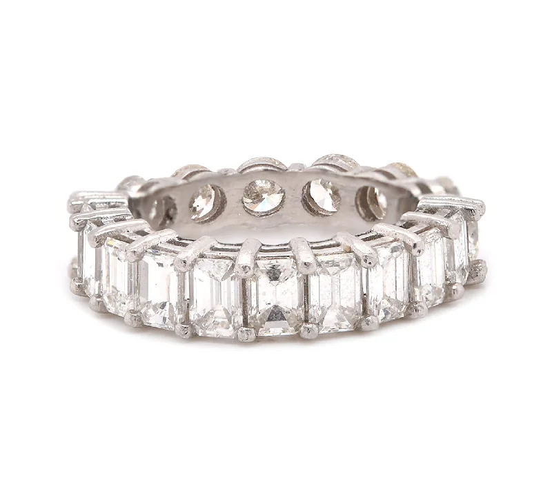 Engagement rings with hidden halos-Platinum Round and Baguette Diamond Eternity Band