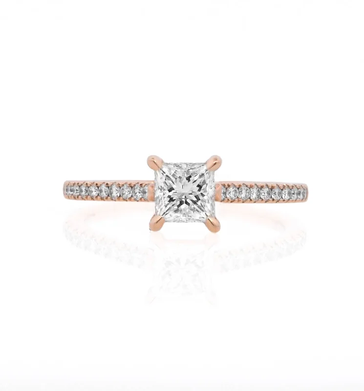 Stunning engagement rings with princess cut-14K Rose Princess Diamond 0.75Ct Solitaire Engagement Ring