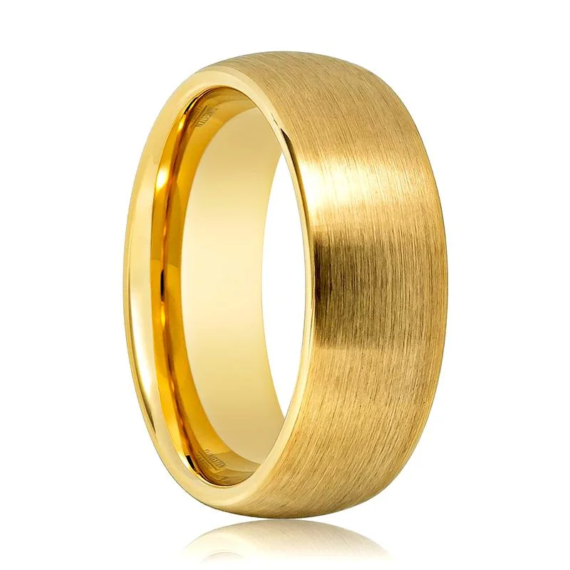 Simple engagement ladies rings-LEONANTUS | Gold Tungsten Ring, Brushed, Domed