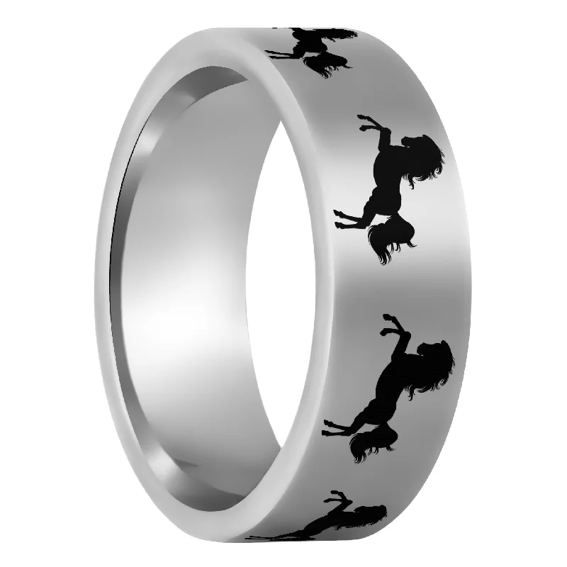 Gold ladies rings for engagement-Rearing Horse Tungsten Men's Wedding Band