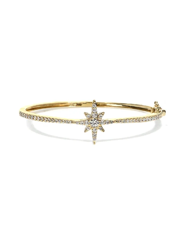 Minimalist silver bracelets for women-Lab Diamond Star Gold Bangle