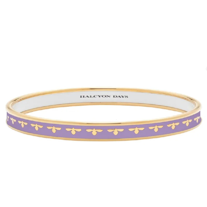 Diamond ladies bracelets for formal wear-Halcyon Days 6mm Bee Lavender & Gold Enamel Bangle