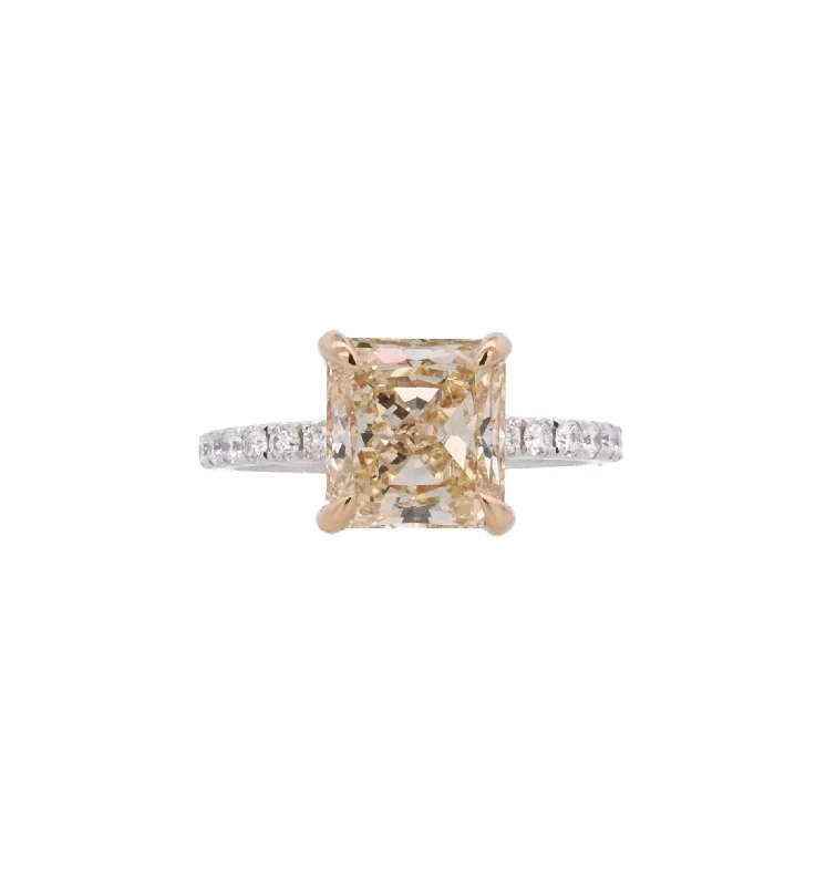 Engagement rings with cushion-cut diamonds-18K Two- Tone Radiant Diamond 3.00Ct Solitaire Engagement Ring