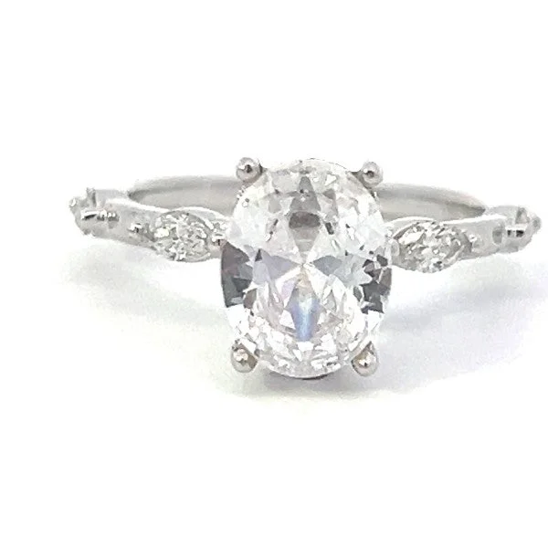 White gold engagement rings with diamonds-18K White Gold Oval Engagement Ring with Marquise Diamonds and Hidden Halo