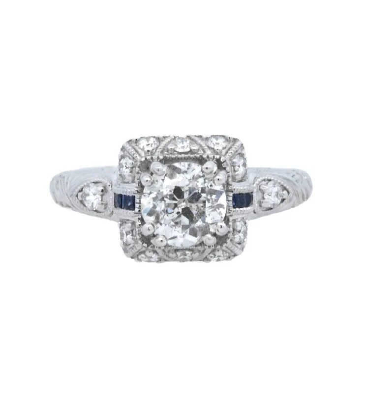 Stunning engagement rings with princess cut-18K White Round Diamond 0.94Ct Halo Engagement Ring