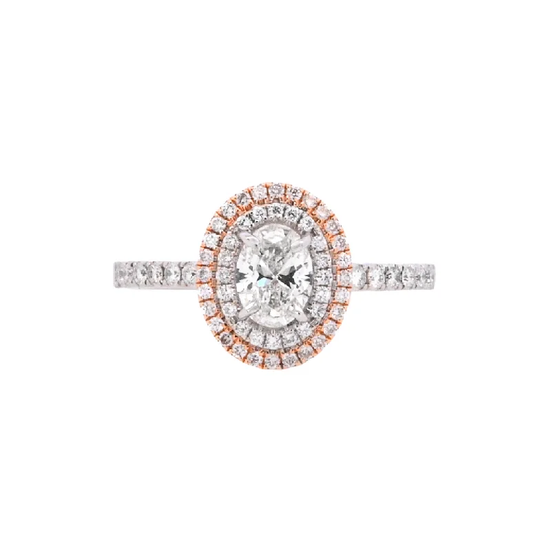 Classic gold engagement rings for women-18K Two- Tone Oval Diamond 0.51Ct Halo Engagement Ring