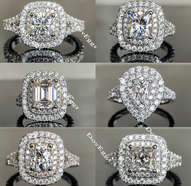 Elegant diamond solitaire engagement rings-DovEggs double halo moissanite engagement ring