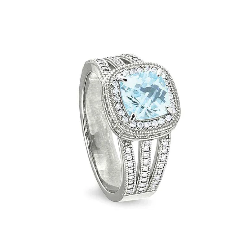 Engagement rings with diamond accents-Women's Ring with Simulated Aquamarine and Simulated Diamonds