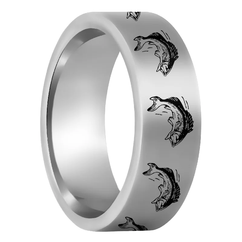 Stunning ladies rings for parties-Bass Fish Tungsten Men's Wedding Band