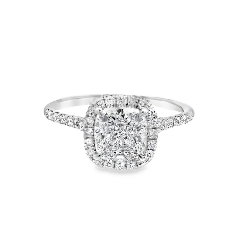 Personalized engagement rings for her-14K White Cushion Diamond 1.50Ct Halo Engagement Ring