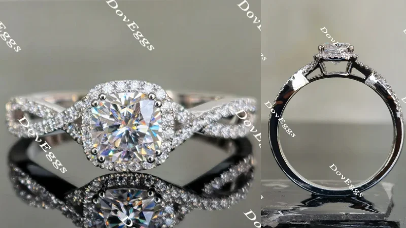 Engagement rings with fancy cut diamonds-Doveggs cushion cris cross band halo moissanite engagement ring