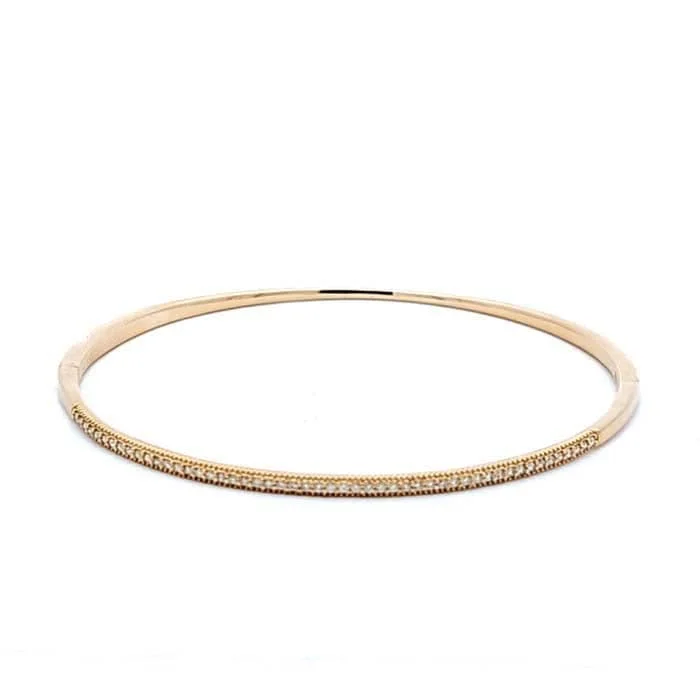 Stylish ladies bracelets for casual wear-Mountz Collection Diamond Hinged Bangle with Milgrain Edges in 14K Yellow Gold