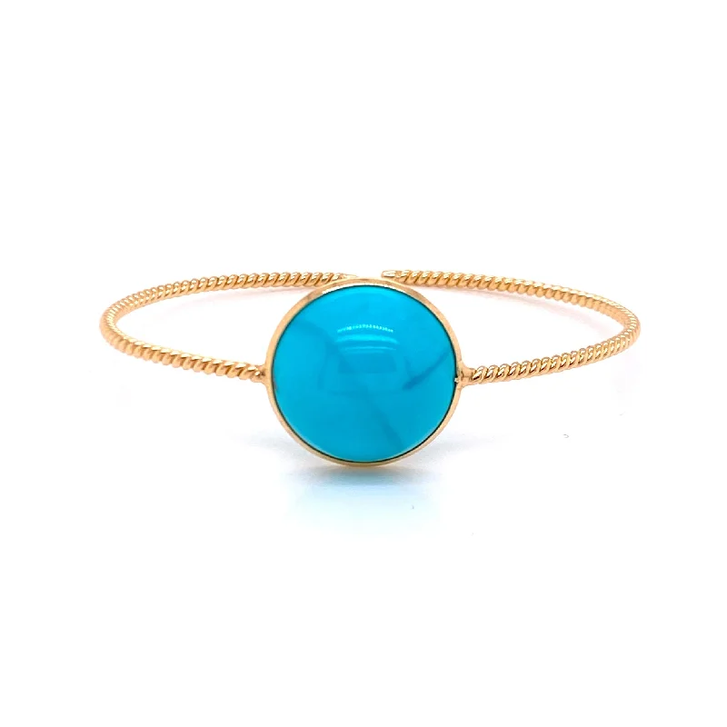 Vintage-style ladies bangles for weddings-Turquoise Round Bangle In 18K Yellow Gold