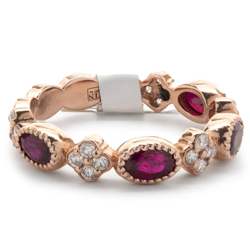 Engagement rings with hidden halos-14 Karat Rose Gold Diamond and Ruby Star Band