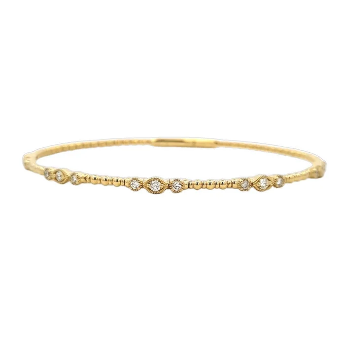 Simple ladies bracelets for casual wear-Mountz Collection Diamond Station Bangle in 14K Yellow Gold