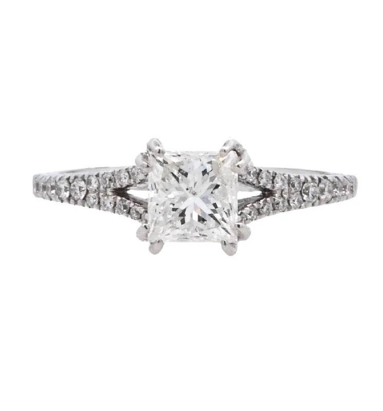 Engagement rings with colored gemstones-14K White Princess Diamond 1.21Ct Solitaire Engagement Ring