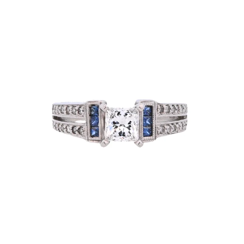 Affordable engagement rings with moissanite-14K White Princess Diamond 0.75Ct Vintage Engagement Ring