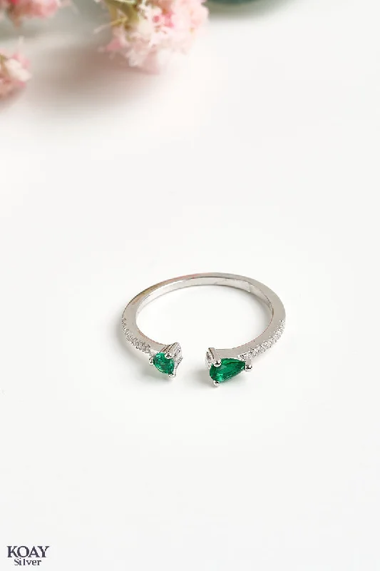 Silver ladies rings for women-Zircon Ring (039-Green)