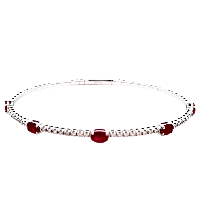 Simple gold bracelets for women-Mountz Collection Diamond and Ruby Flexible Bangle in 14K White Gold