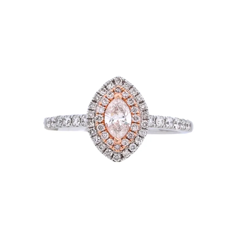 Elegant engagement rings with accent diamonds-14K Two- Tone Marquise Diamond 0.29Ct Halo Engagement Ring