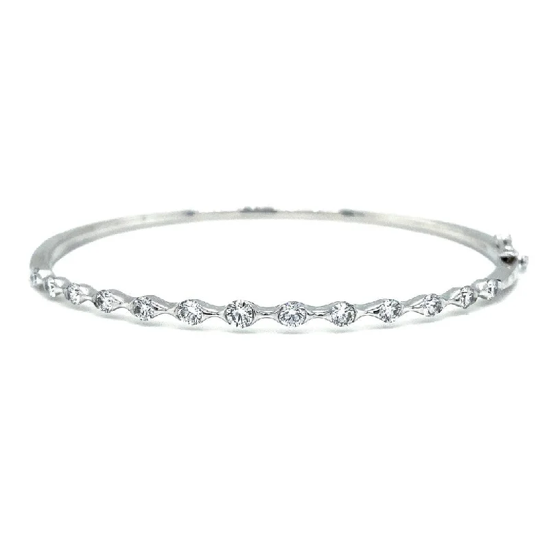 Adjustable gemstone bangles-0.92ctw Diamond Bangle, White Gold