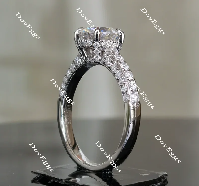 Affordable custom engagement rings-Doveggs round half eternity pave moissanite engagement ring