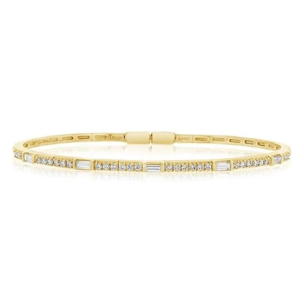 Unique silver bangles for women-Baguette & Round Mixed Diamond Bangle