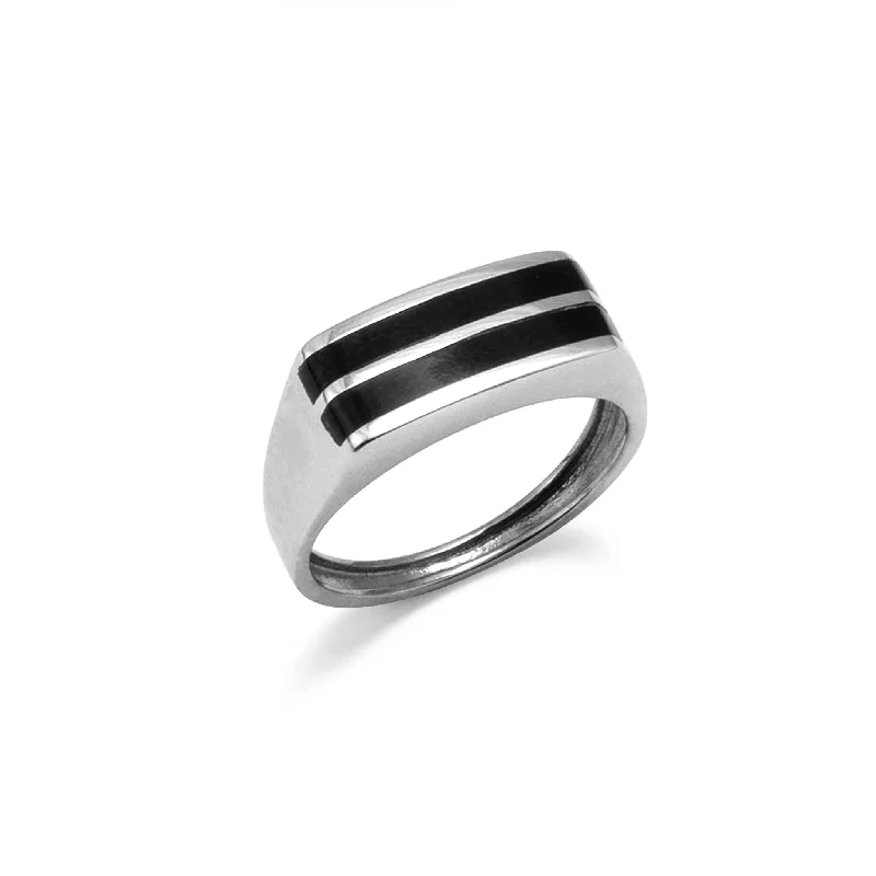 Unique gemstone ladies rings-Black Coral Ring in White Gold