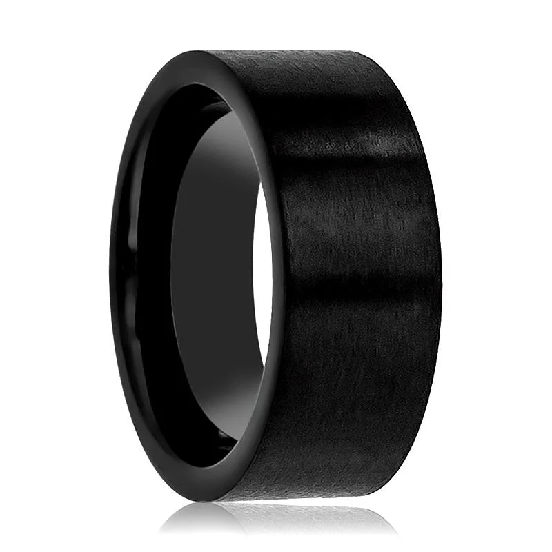 Affordable gold ladies rings-OBSIDIANIX | Black Tungsten Ring, Brushed, Flat