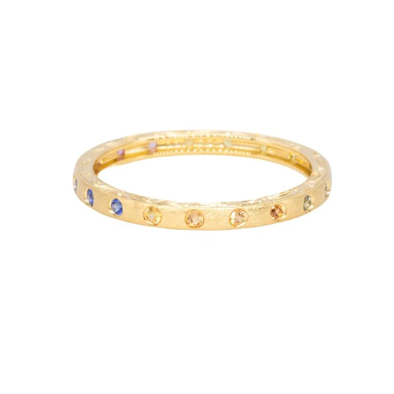 Minimalist design ladies rings-Rainbow Sapphire Dunes Narrow Band