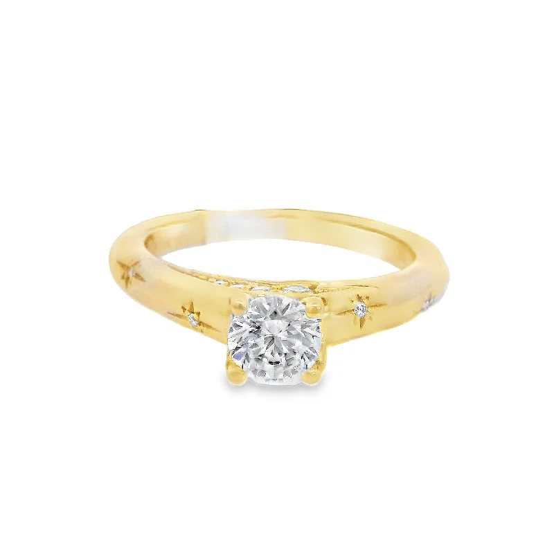 Vintage-style engagement rings with antique design-14K Yellow Round Diamond 0.60Ct Solitaire Engagement Ring