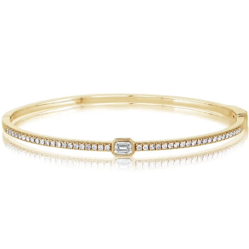 Fashionable ladies bracelets with crystals-Bezel Set Emerald Cut Diamond Bangle